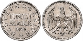 Weimarer Republik 3 Mark 1924 F J. 312. 
 vz-st