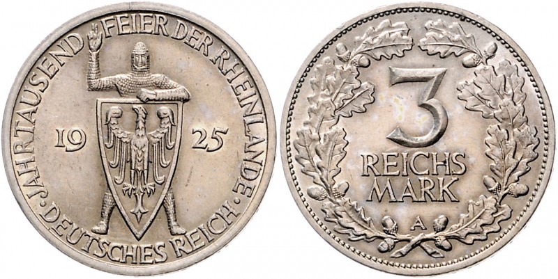 Weimarer Republik 3 Reichsmark 1925 A Zur Jahrtausendfeier der Rheinlande J. 321...