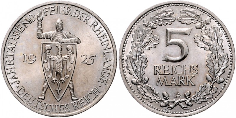 Weimarer Republik 5 Reichsmark 1925 A Zur Jahrtausendfeier der Rheinlande J. 322...