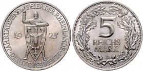 Weimarer Republik 5 Reichsmark 1925 A Zur Jahrtausendfeier der Rheinlande J. 322. 
winz.Rf. vz-st