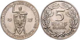 Weimarer Republik 5 Reichsmark 1925 G Zur Jahrtausendfeier der Rheinlande J. 322. 
 f.vz