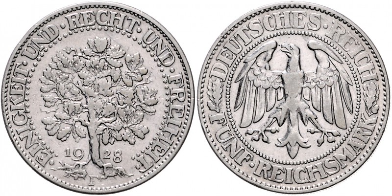 Weimarer Republik 5 Reichsmark 1928 F Eichbaum J. 331. 
 f.ss