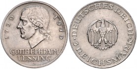 Weimarer Republik 3 Reichsmark 1929 A Zum 200. Geburtstag von Gotthold Ephraim Lessing J. 335. 
 vz+