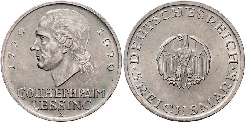 Weimarer Republik 5 Reichsmark 1929 A Zum 200. Geburtstag von Gotthold Ephraim L...