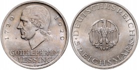 Weimarer Republik 5 Reichsmark 1929 A Zum 200. Geburtstag von Gotthold Ephraim Lessing J. 336. 
 vz
