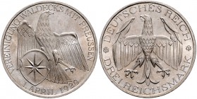 Weimarer Republik 3 Reichsmark 1929 A Zur Vereinigung Waldecks mit Preussen J. 337. 
 vz