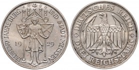 Weimarer Republik 3 Reichsmark 1929 E 1000 Jahre Burg und Stadt Meissen J. 338. 
 vz-st/f.st
