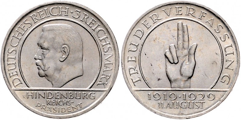 Weimarer Republik 3 Reichsmark 1929 A Zum 10. Jahrestag der Weimarer Reichsverfa...