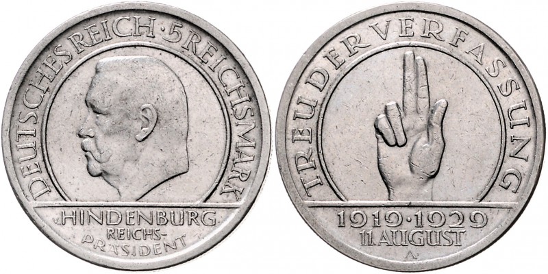 Weimarer Republik 5 Reichsmark 1929 A Zum 10. Jahrestag der Weimarer Reichsverfa...
