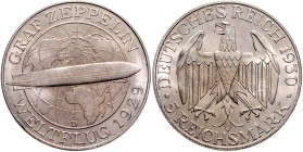Weimarer Republik 5 Reichsmark 1930 D Zum Weltflug des Graf Zeppelin" 1929 J. 343. "
 vz-st