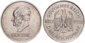 Weimarer Republik 3 Reichsmark 1932 E Zum 100. Todestag Goethes J. 350. 
 vz+