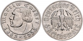 Drittes Reich 5 Reichsmark 1933 A Zum 450. Geburtstag von Martin Luther J. 353. 
 ss-vz
