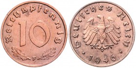 Alliierte Besatzung 1945-1948 10 Pfennig 1946 F Materialprobe aus Zink, Kupfer plattiert. Bisher in der Literatur nicht bekannt. J. zu375. Schaaf - vg...
