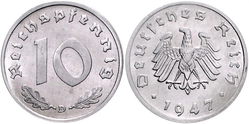 Alliierte Besatzung 1945-1948 10 Pfennig 1947 D Materialprobe in Aluminium. Offi...