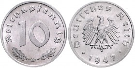 Alliierte Besatzung 1945-1948 10 Pfennig 1947 D Materialprobe in Aluminium. Offiziell wurde diese Münze mit Münzzeichen D nie geprägt. J. zu375. Schaa...