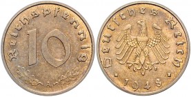 Alliierte Besatzung 1945-1948 10 Pfennig 1948 A Materialprobe in Eisen, Messing plattiert. Bisher in der Literatur nicht bekannt. Material und Gewicht...