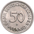 Bundesrepublik Deutschland 50 Pfennig 1949 D Einseitiger Abschlag der Wertseite auf dünnem Schrötling, mit Riffelrand, 1,7g J. zu379. Schaaf -. 
 vz-...