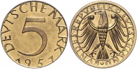 Bundesrepublik Deutschland 5 Deutsche Mark 1951 Motivprobe in Messing, große Wertziffer mit Umschrift, Rückseite Adler, Rand glatt ohne Inschrift, 9,5...