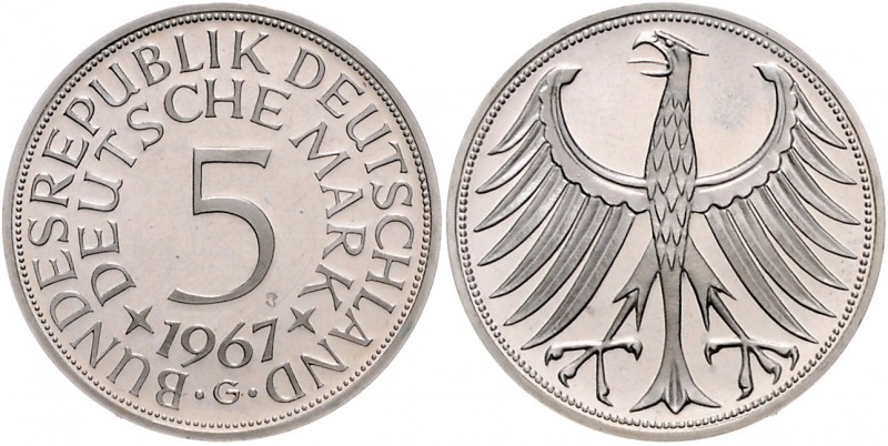 Bundesrepublik Deutschland 5 Deutsche Mark 1967 G Auflage 4150 Exemplare J. 387....