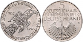 Bundesrepublik Deutschland 5 Deutsche Mark 1952 D 100 Jahre Germanisches National- Museum Nürnberg J. 388. 
 vz