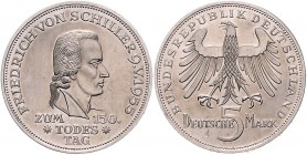 Bundesrepublik Deutschland 5 Deutsche Mark 1955 F Zum 150. Todestag von Friedrich von Schiller J. 389. 
kl.Kr. vz