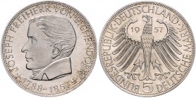 Bundesrepublik Deutschland 5 Deutsche Mark 1957 J Zum 100. Todestag des Dichters Joseph Freiherr von Eichendorff J. 391. 
kl.Rf. vz