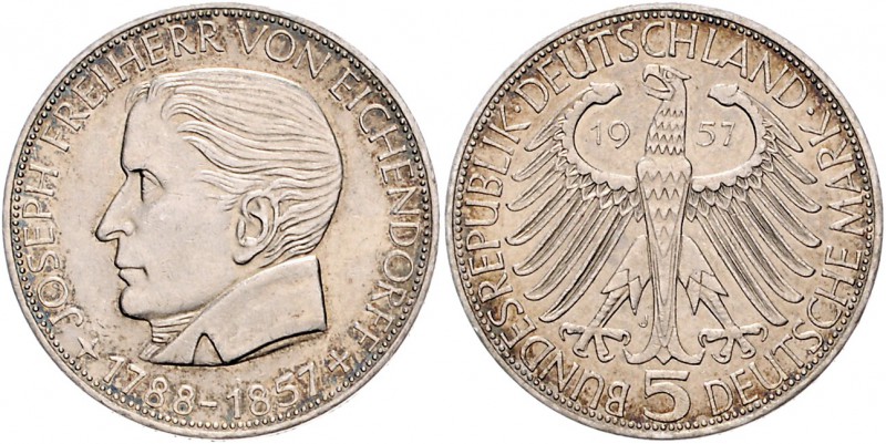 Bundesrepublik Deutschland 5 Deutsche Mark 1957 J Zum 100. Todestag des Dichters...