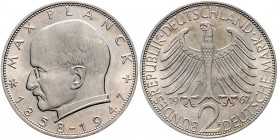 Bundesrepublik Deutschland 2 Deutsche Mark 1967 F Max Planck J. 392. 
Prachtexemplar m.feiner Patina st