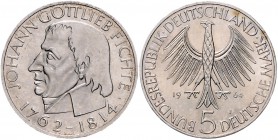 Bundesrepublik Deutschland 5 Deutsche Mark 1964 J Zum 150. Todestag des Philiosophen Johann Gottlieb Fichte J. 393. 
 vz