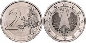 Bundesrepublik Deutschland 2 Euro 2016 F Fehlprägung auf durchgehendem Komplettmaterial-Rohling, Kupfer-Nickel, mit Randinschrift, 8,72g. J. zu489. 
...