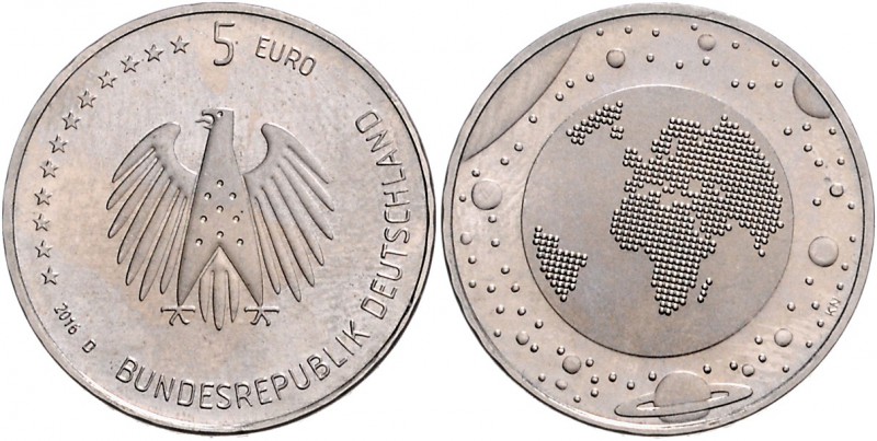 Bundesrepublik Deutschland 5 Euro 2016 D Planet Erde, auf durchgehendem Komplett...