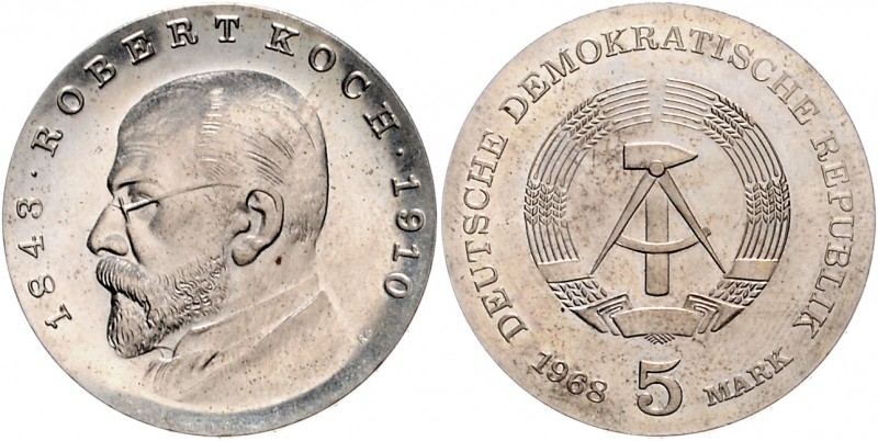 DDR 5 Mark 1968 Zum 150. Geburtstag von Robert Koch J. 1522. 
kl.Flecken f.st
