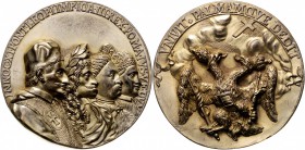 RDR - Österreich Leopold I. 1658-1705 Bronzegussmedaille o.J. (1684) feuervergoldet ( v. M. A. Giustinian) auf die durch Papst Innocenz XI., Leopold I...