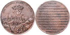 RDR - Österreich Leopold I. 1658-1705 Bronzemedaille 1686 a.d. Befreiung von Ofen von den Türken 
Rf. 39,8mm 21,1g ss