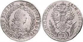 RDR - Österreich Joseph II. 1780-1790 20 Kreuzer 1785 F Hall/Tirol 
kl. Stempelrisse vz-st