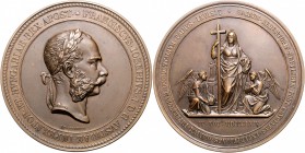 RDR - Österreich Franz Joseph I. 1848-1916 Bronzemedaille 1869 (v. Tautenhayn) a.d. Besuch des Kaisers am Heiligen Grab in Jerusalem 
71,6mm 121,3g v...