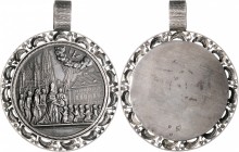 RDR - Österreich - Wien Silbermedaille 1850 einseitig, mit Zierring Vs. auf silberne Rückseitenplatte geklebt (unsign.) Firmungsszene vor dem Stephans...