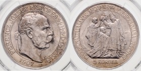 RDR - Länder - Ungarn Franz Joseph I. 1848-1916 5 Korona 1907 zum 40-jährigen Jubiläum der ungarischen Krönung Huszar 2214. 
PCGS MS64 vz