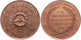 Argentinien Republik Bronzemedaille 1860 (v. Cataldi) a.d. Vereinigung v. Buenos Aires mit der Konföderation der argentinischen Staaten Wurzbach 377. ...