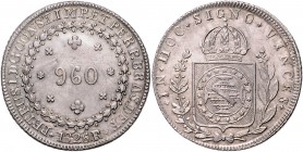 Brasilien Dom Pedro I. 1822-1831 960 Reis 1826 R KM 368.1. 
l. Überprägungssp. vz