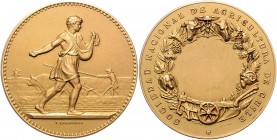 Chile Republik Goldmedaille 1875 (v. J. Lagrange) Nationale Landwirtschaftskammer, Rs: leeres Gravurfeld, i. Rd: Füllhorn 1 OR 
Vs. ein Kr. 36,3mm 27...