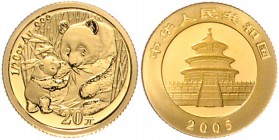 China Volksrepublik 20 Yuan 2005 Panda, 1/20 Unze Gold 
 PP