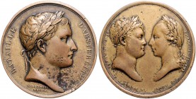 Frankreich Napoléon I. 1804-1815 Bronzemedaille 1805 (v. Andrieu/Denon) a.d. Schlacht v. Austerlitz, i. Rd: Füllhorn BRONZE 
korr. 40,8mm 37,1g ss