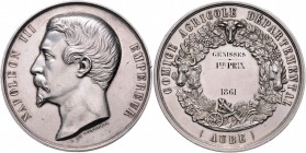 Frankreich Napoléon III. 1852-1871 Silbermedaille 1861 (graviert) (v. de Longueil) Preismedaille des Comice Agricole Departemental Aube, i.Rd: Hand AR...