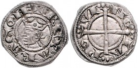 Frankreich - Provence Alfonse d`Aragon 1196-1209 Denar +REX ARAGONE, Königskopf n.l. / PO-VI-NC-IA, Kreuz Poey d'Avant 3930. 
0,73g f.vz
