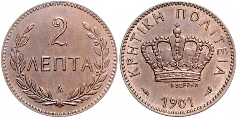 Griechenland - Kreta Georgios I. 1863-1913 2 Lepta 1901 A Paris KM 2. 
 st-