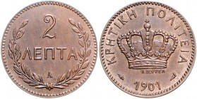 Griechenland - Kreta Georgios I. 1863-1913 2 Lepta 1901 A Paris KM 2. 
 st-