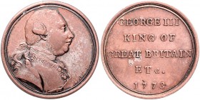 Großbritannien George III. 1760-1820 Bronzemedaille 1773 (v. John Kirk) kleine Portraitmedaille 
m. Versilberungsresten 25,0mm 5,2g f.vz