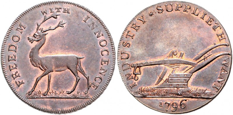 Großbritannien George III. 1760-1820 Halfpenny-Token 1796 Middlesex D&H 1041. 
...