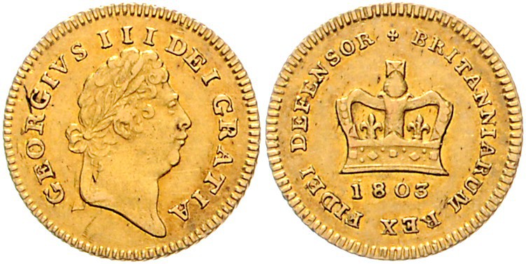 Großbritannien George III. 1760-1820 1/3 Guinea 1803 Friedb. 366. 
 ss
